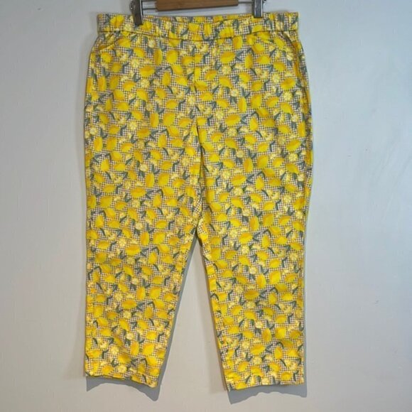Lands End Women's Pull-On Chino Crop Pants Lemon Print Size 16 Elastic Waist - Picture 2 of 8